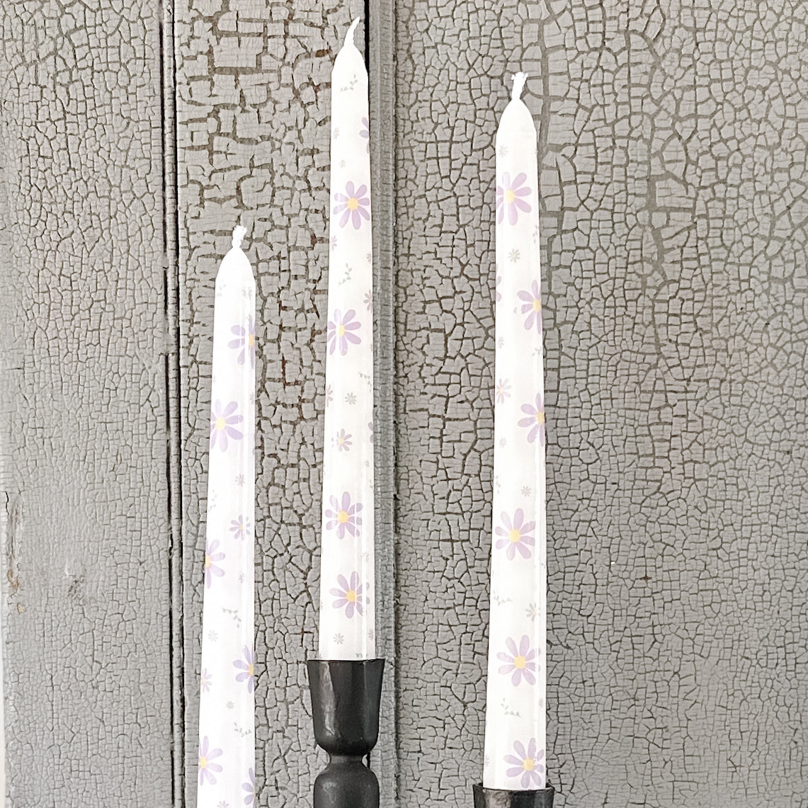 Purple Daisy Taper Candles | Set of 3