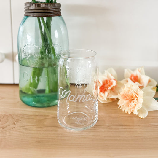 Mama Floral Drinking Glass