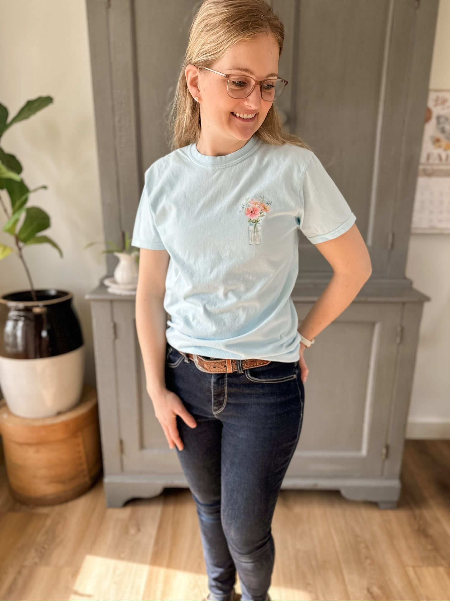 RJ Floral Mason Jar Tee | Blue Unisex | PREORDER