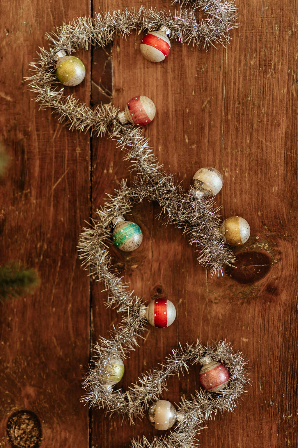 Tinsel Garland with Striped Bulbs