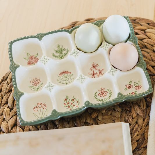 Floral Stoneware Egg Holder