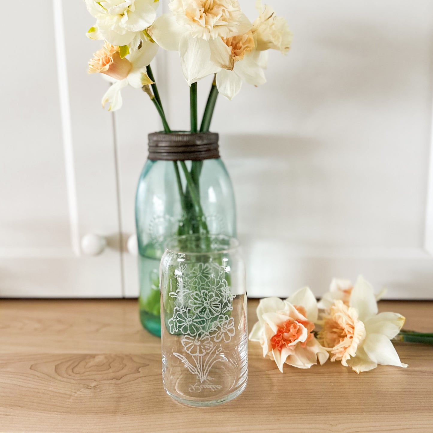 Vintage Floral Drinking Glass