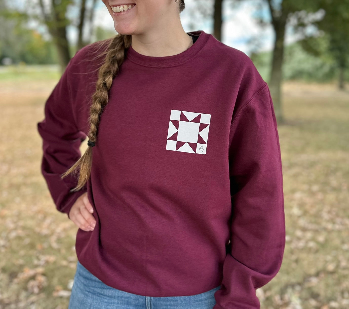 Quilt Block Maroon Crewneck | Unisex