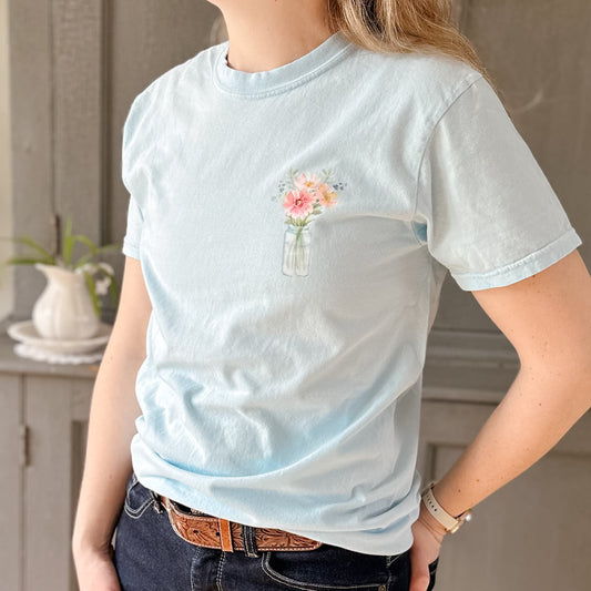 RJ Floral Mason Jar Tee | Blue Unisex