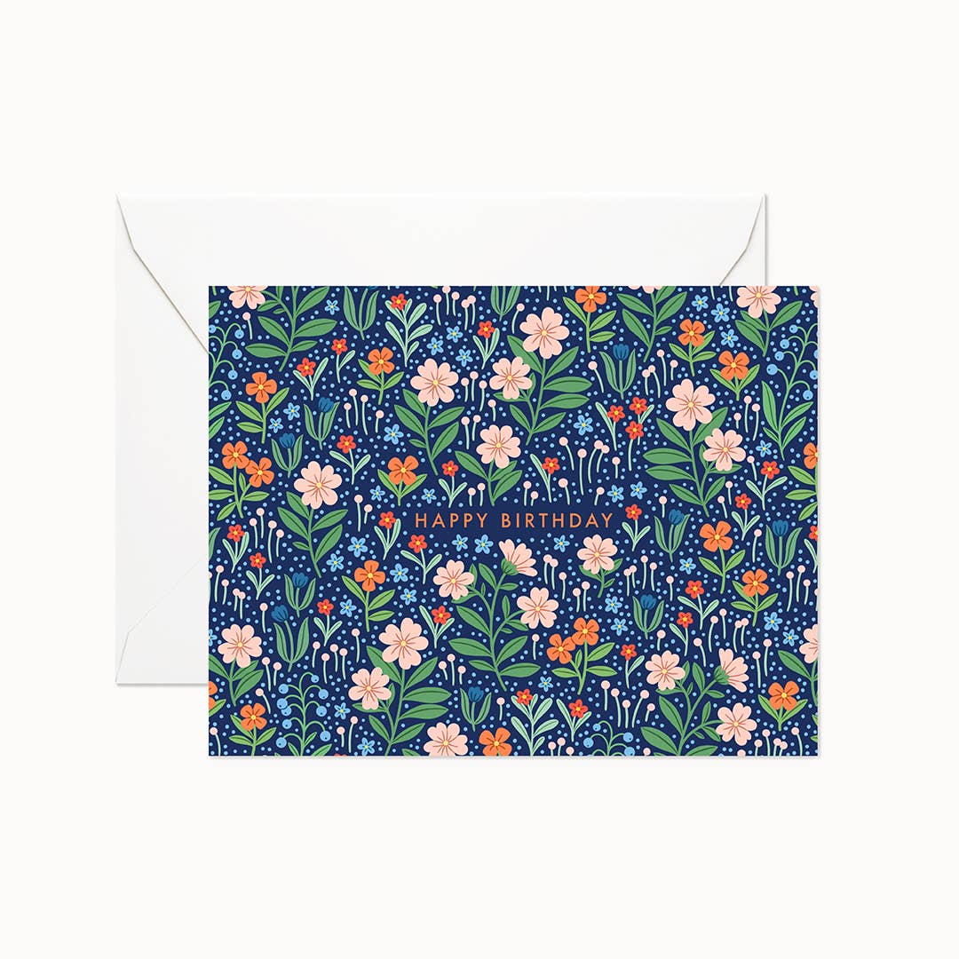 Navy Floral Birthday Card