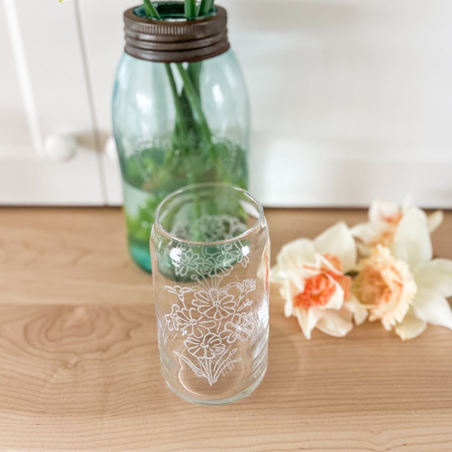 Vintage Floral Drinking Glass