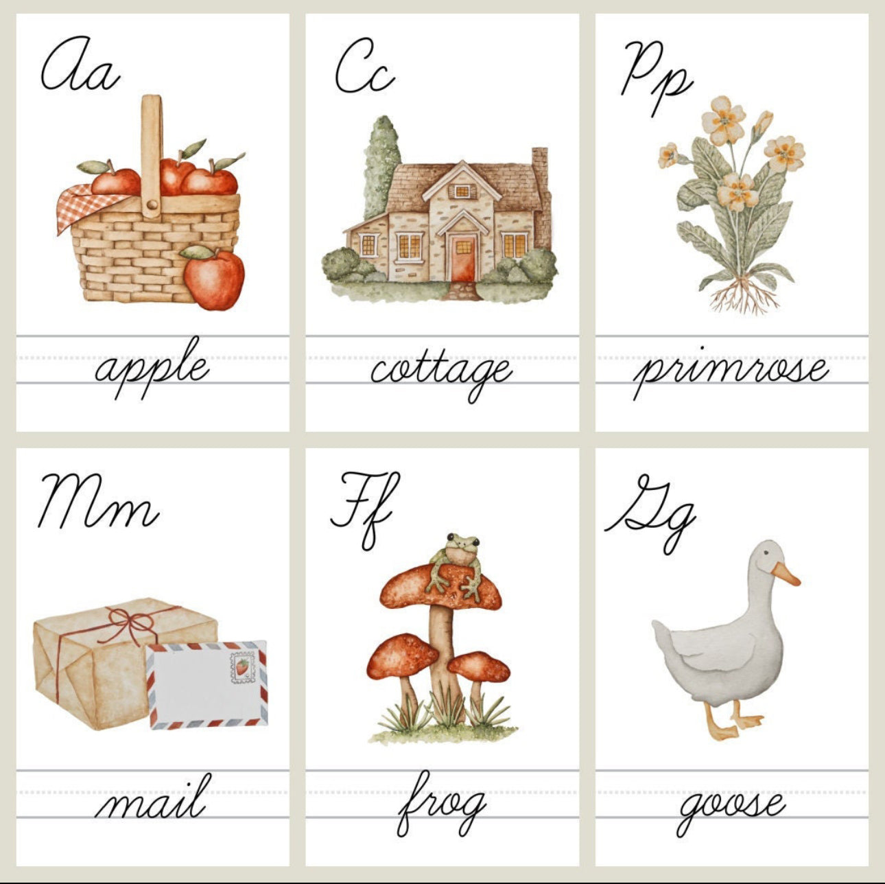 English Cursive Alphabet Flashcards