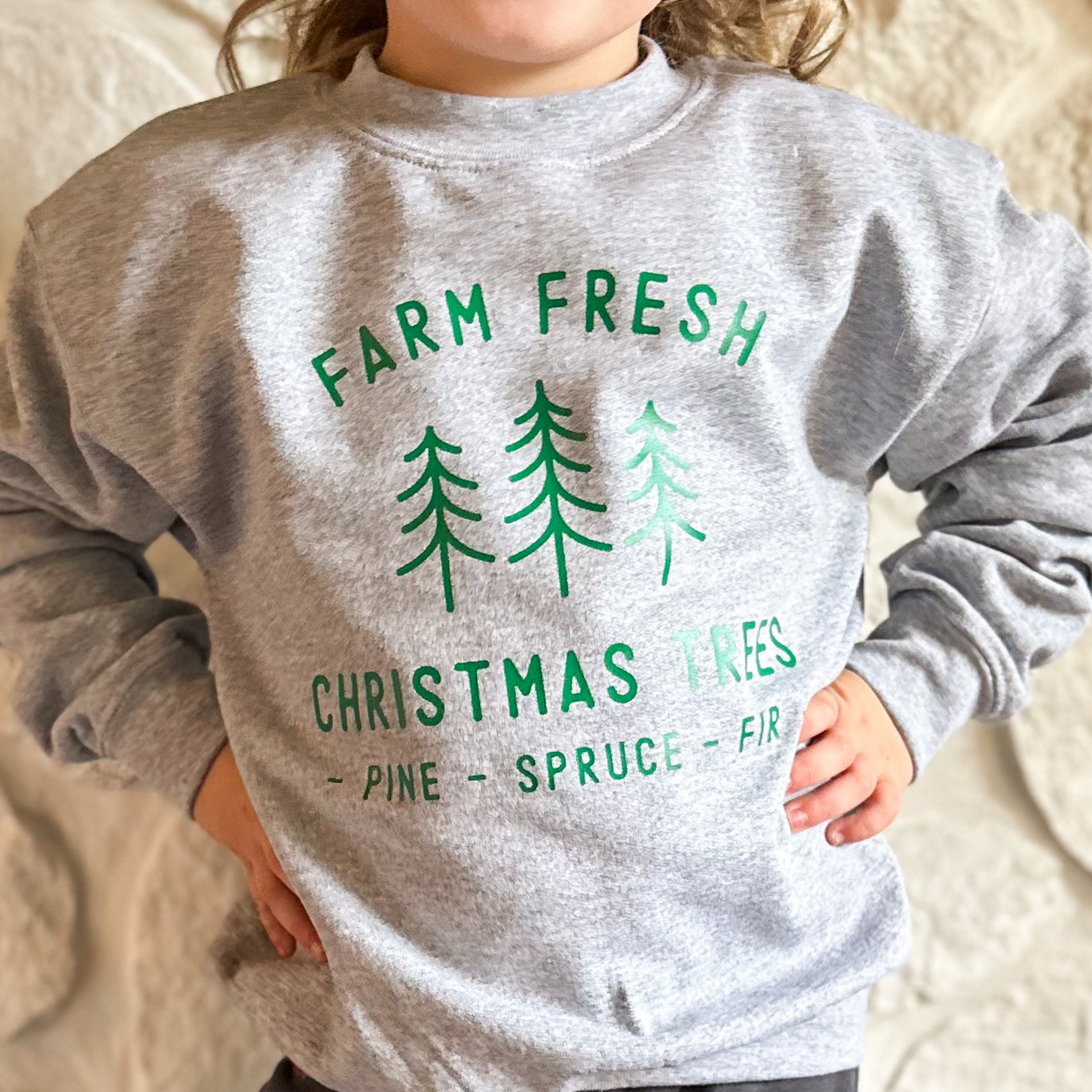 Grey Kids Crewneck | Farm Fresh Xmas Trees