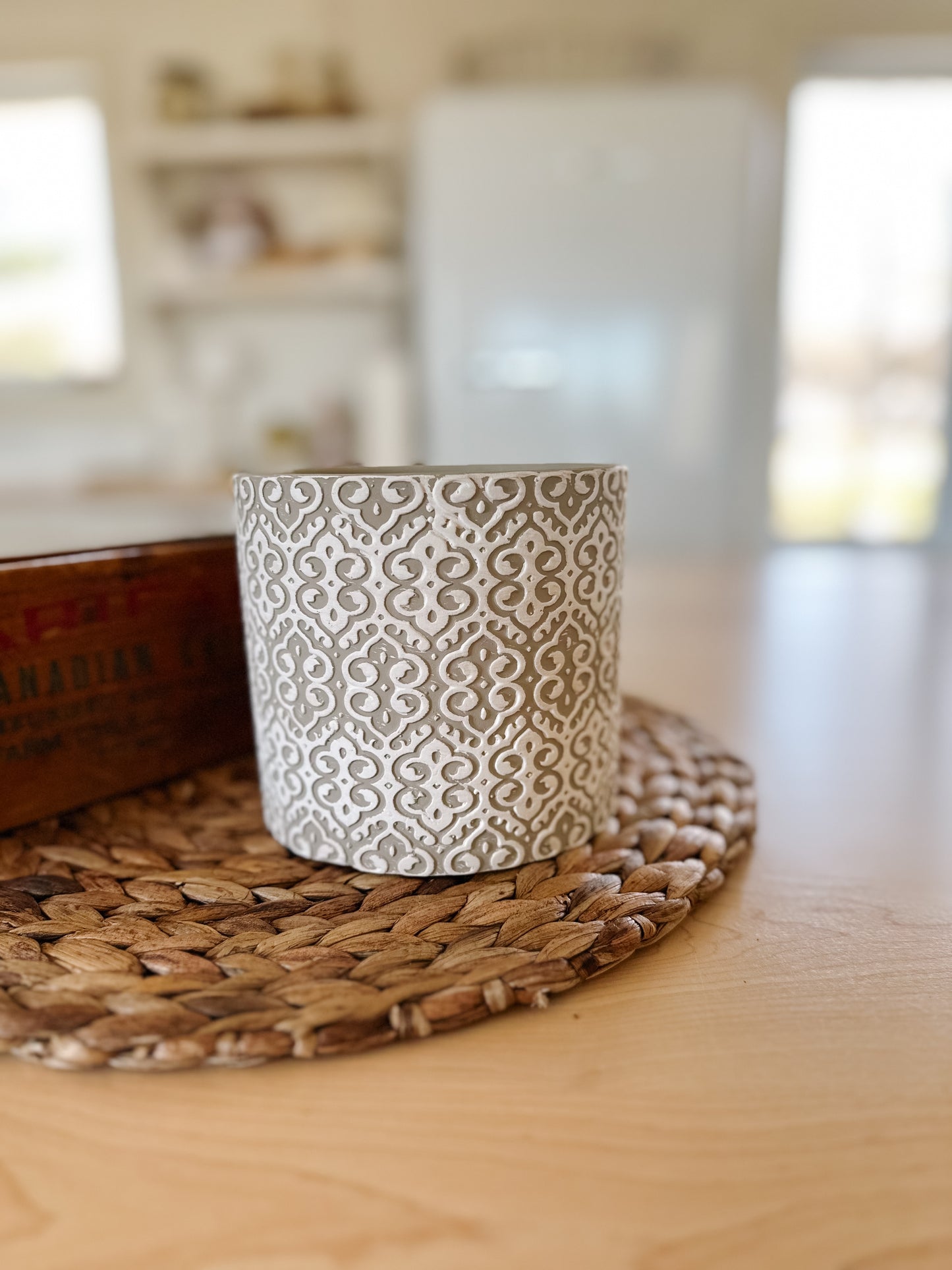 Lace Pattern Flower Pot | Grey & White