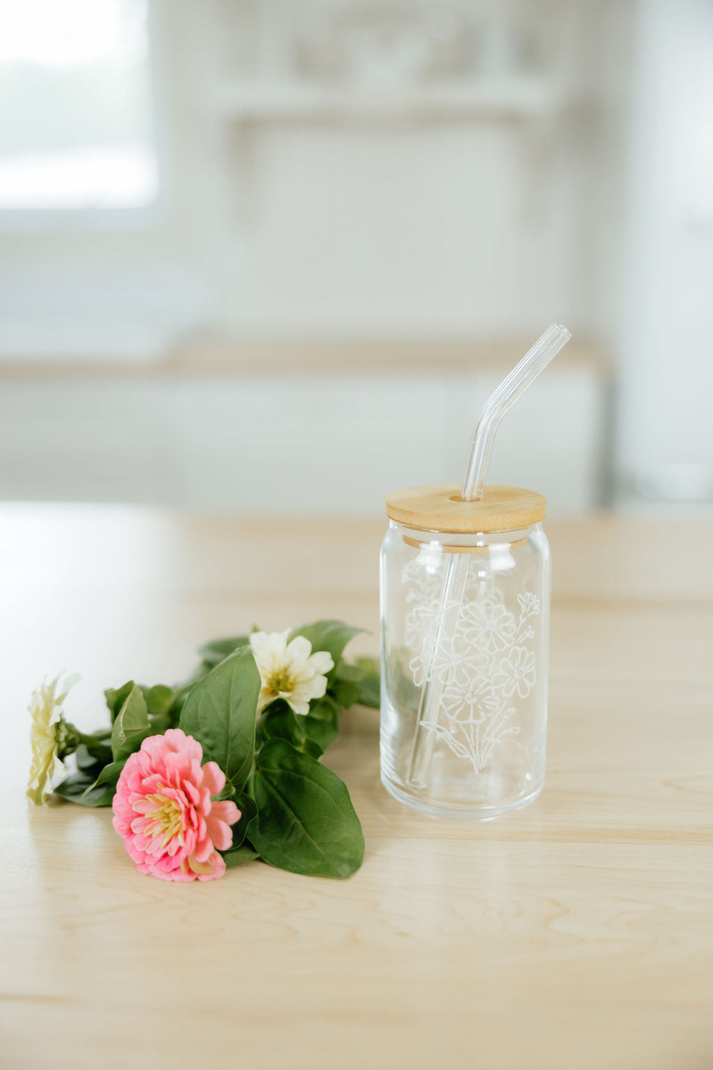 Vintage Floral Drinking Glass