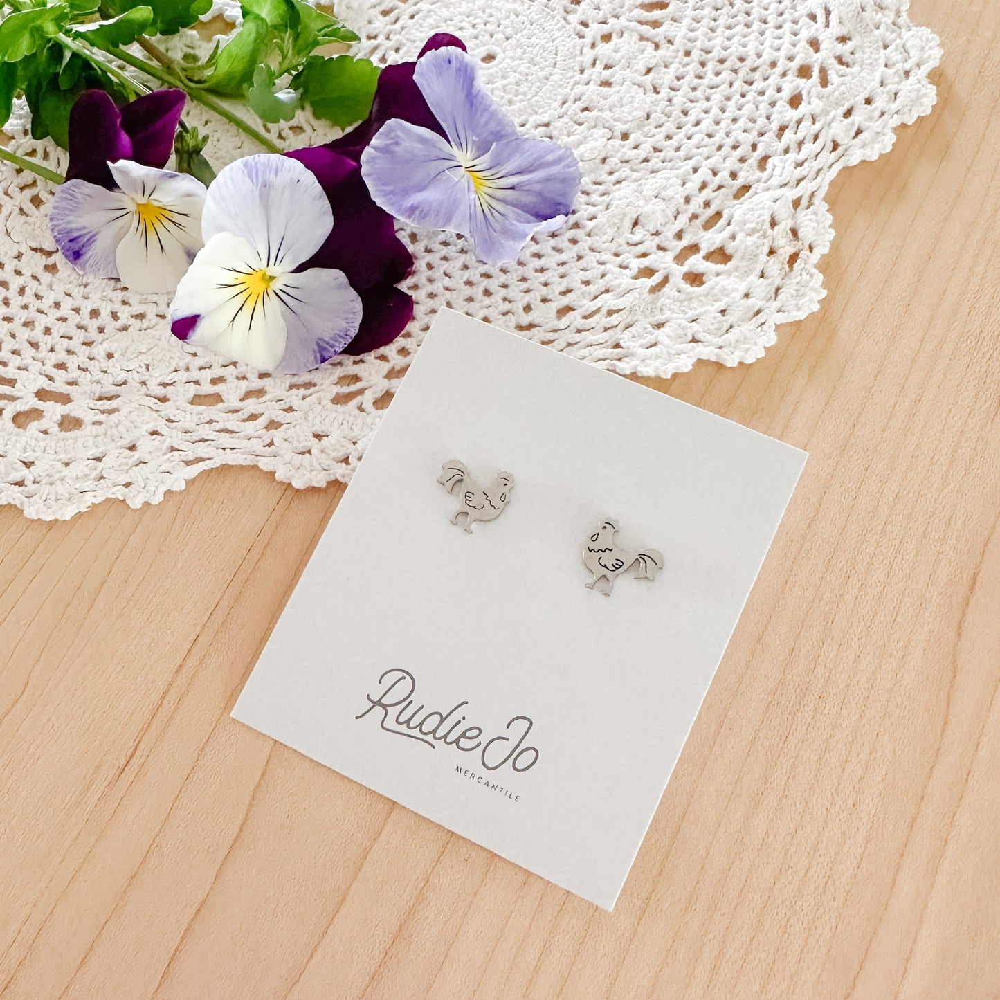 Rooster Stud Earrings | Gold & Silver