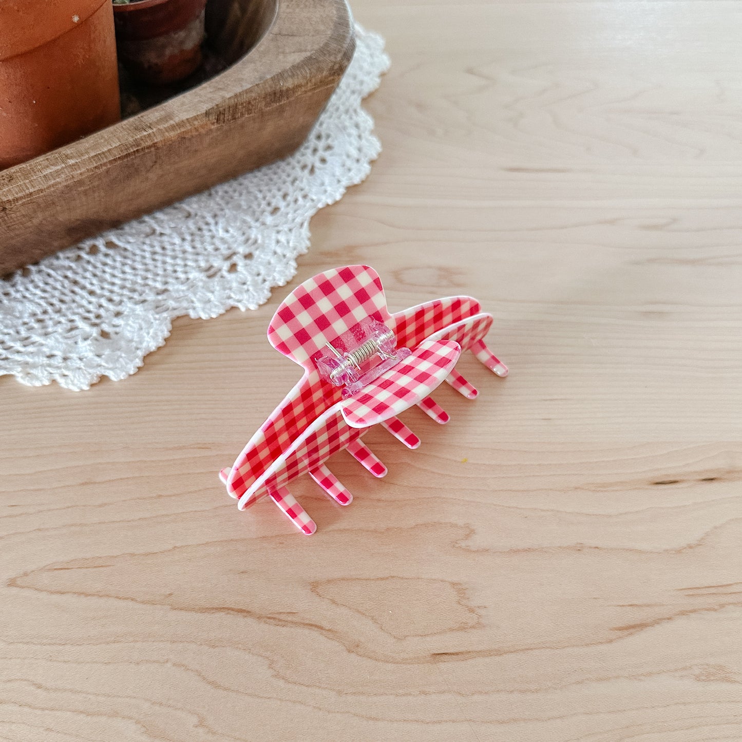 Pink Gingham Claw Clip