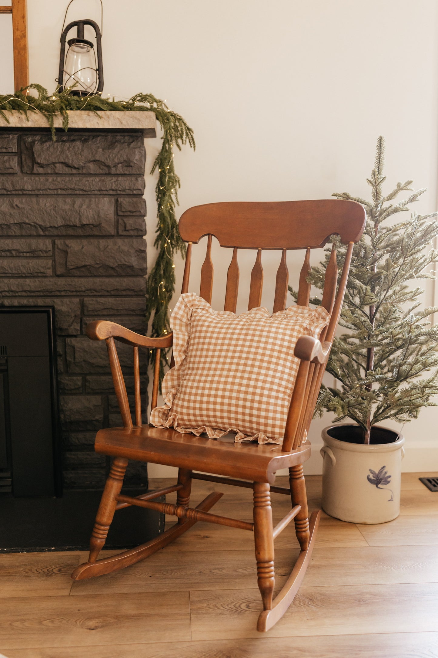 Gingham Ruffle Pillow | Taupe