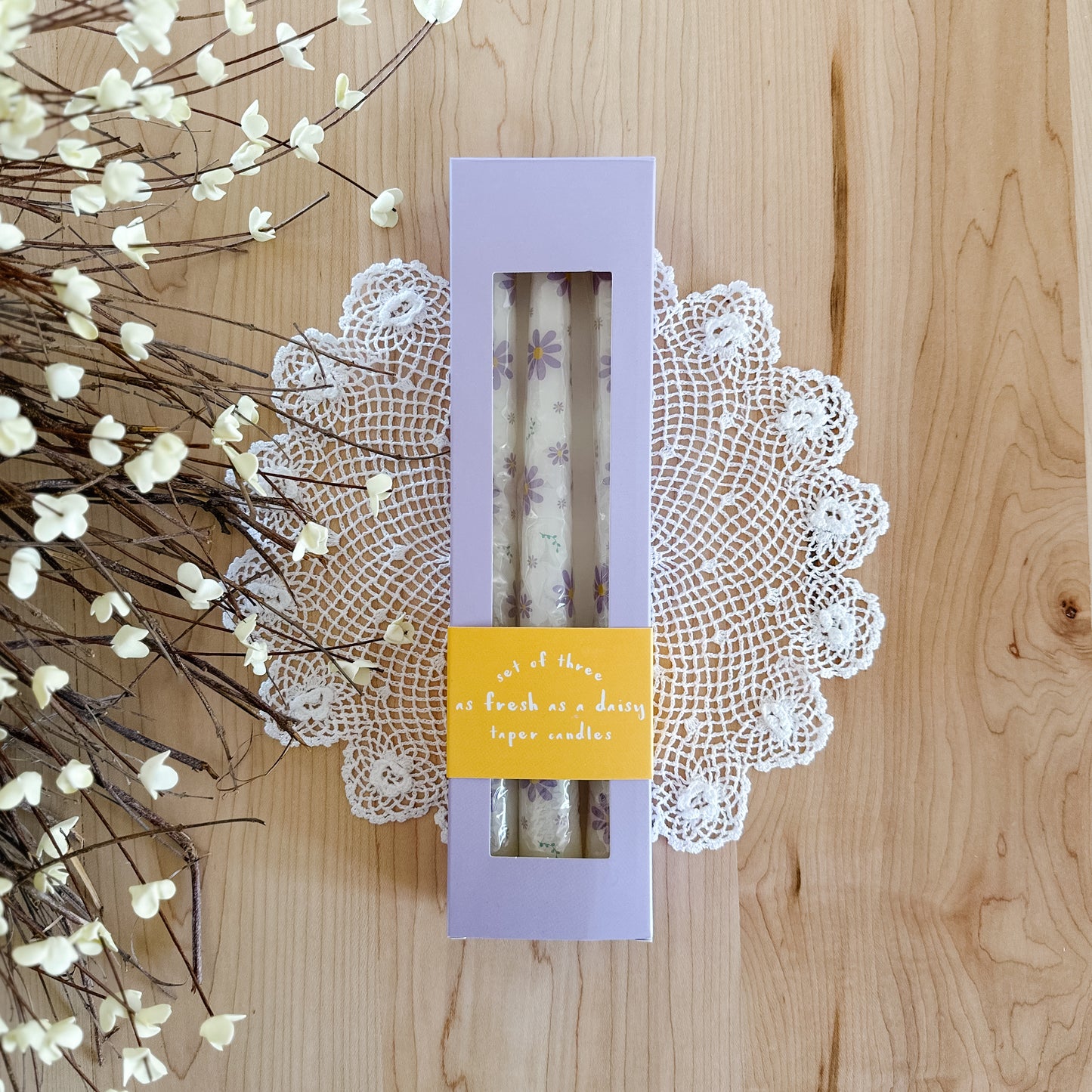 Purple Daisy Taper Candles | Set of 3