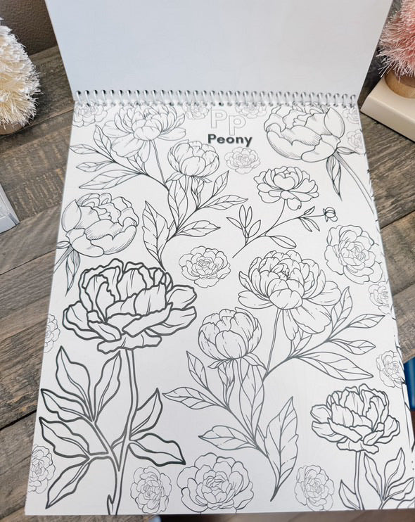 Alphabet in Flowers Colouring Book