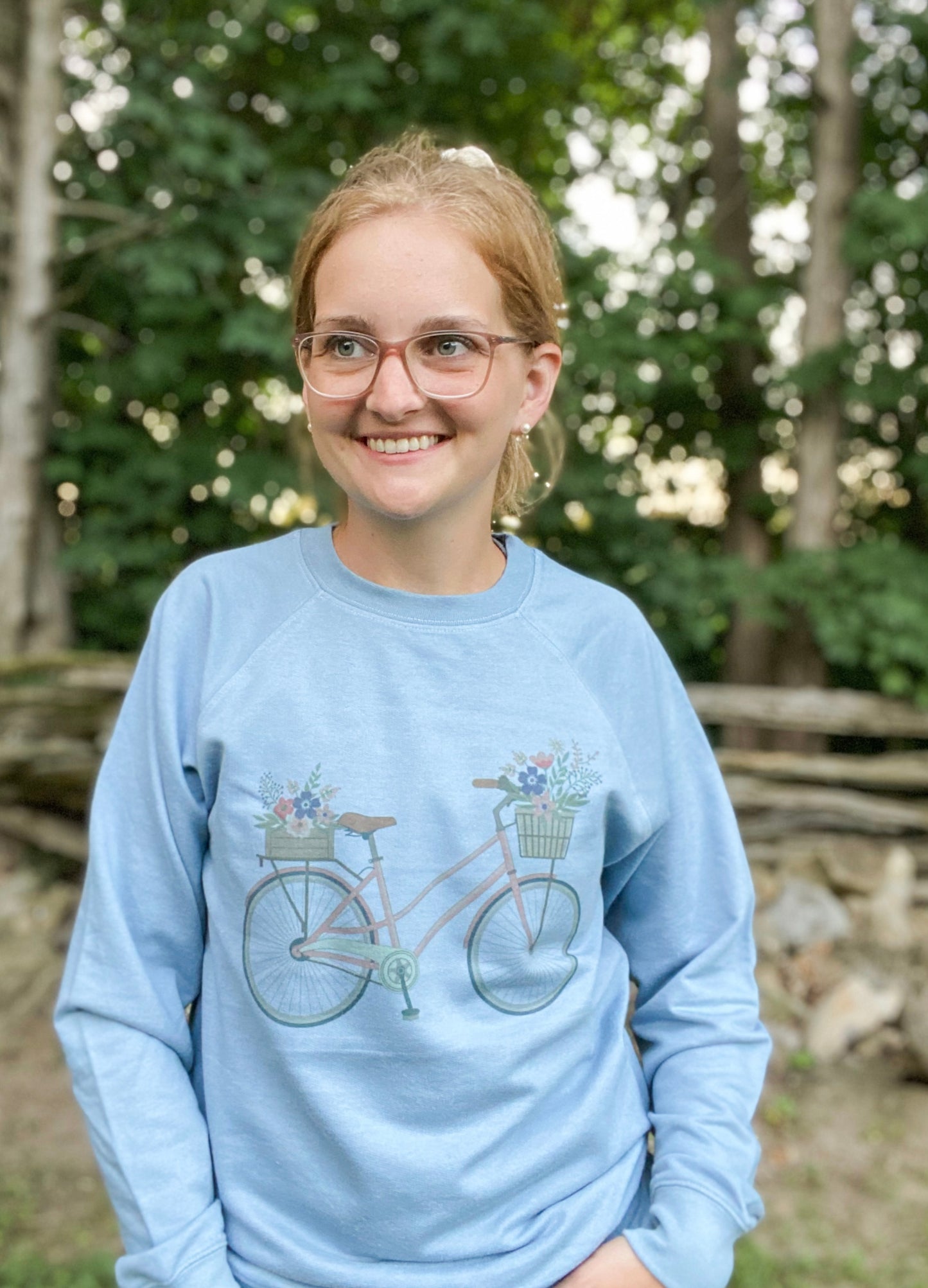 Floral Bicycle | Dusty Blue | lightweight crew neck | unisex
