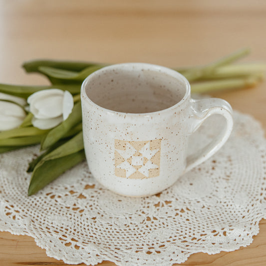 Quilt Block Pottery Mug | White