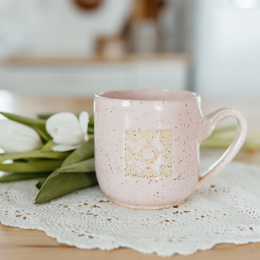 Quilt Block Pottery Mug | Pink