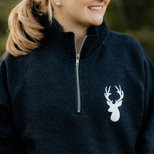 Deer Head | ¼ Zip Black Sweater