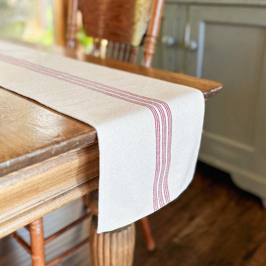 Oatmeal and Red Stripe Table Runners | 3 size options