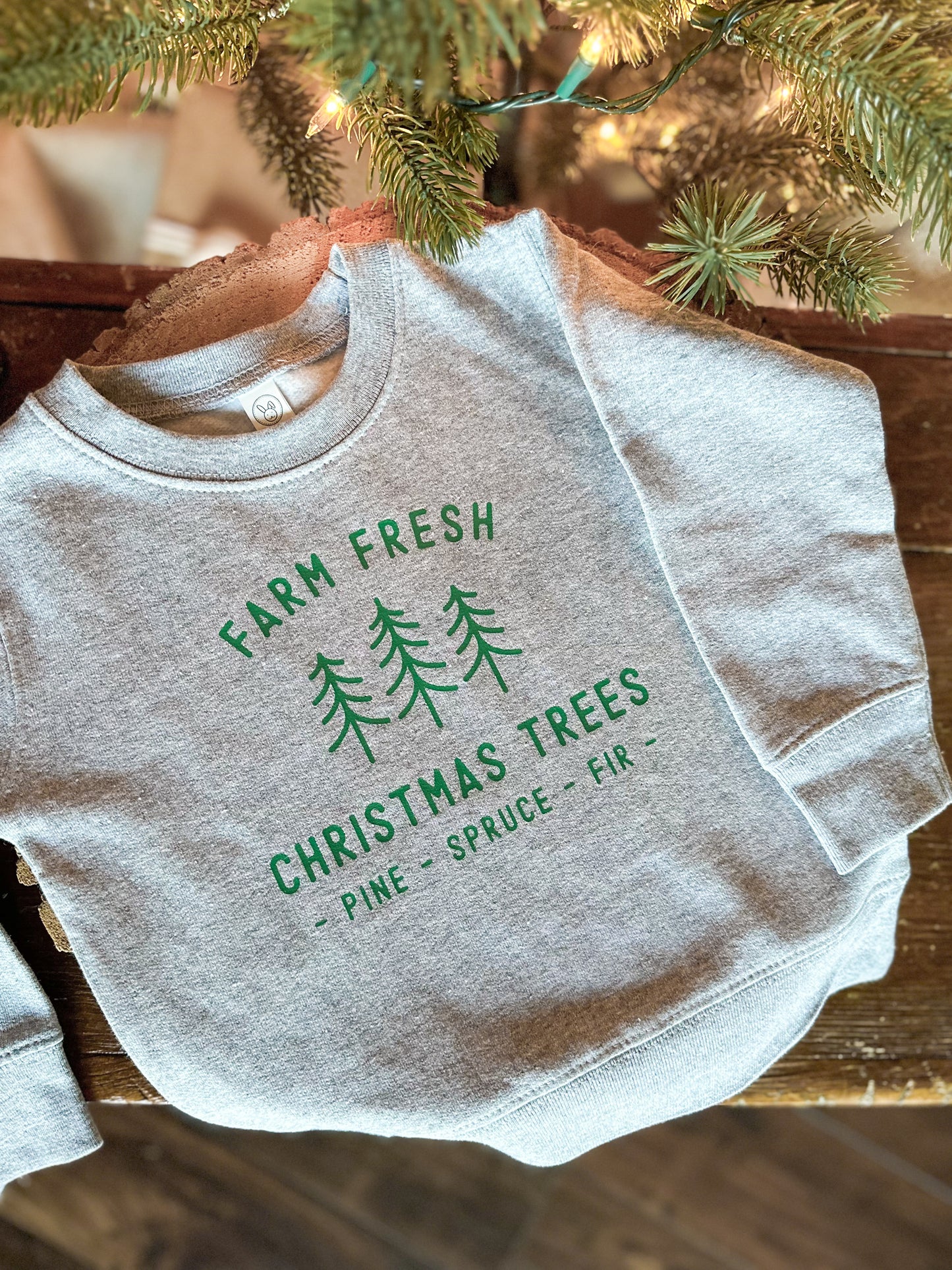 Grey Kids Crewneck | Farm Fresh Xmas Trees