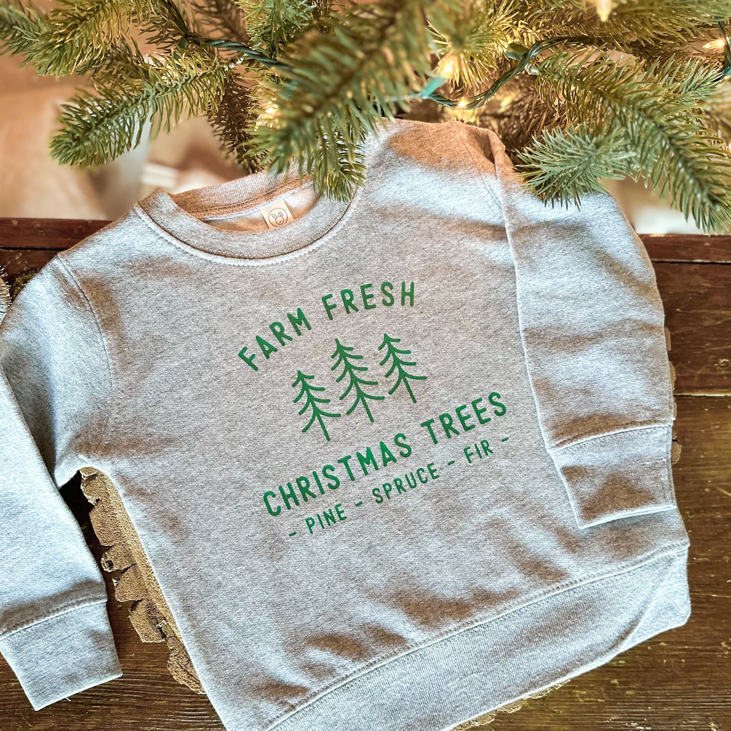 Grey Kids Crewneck | Farm Fresh Xmas Trees