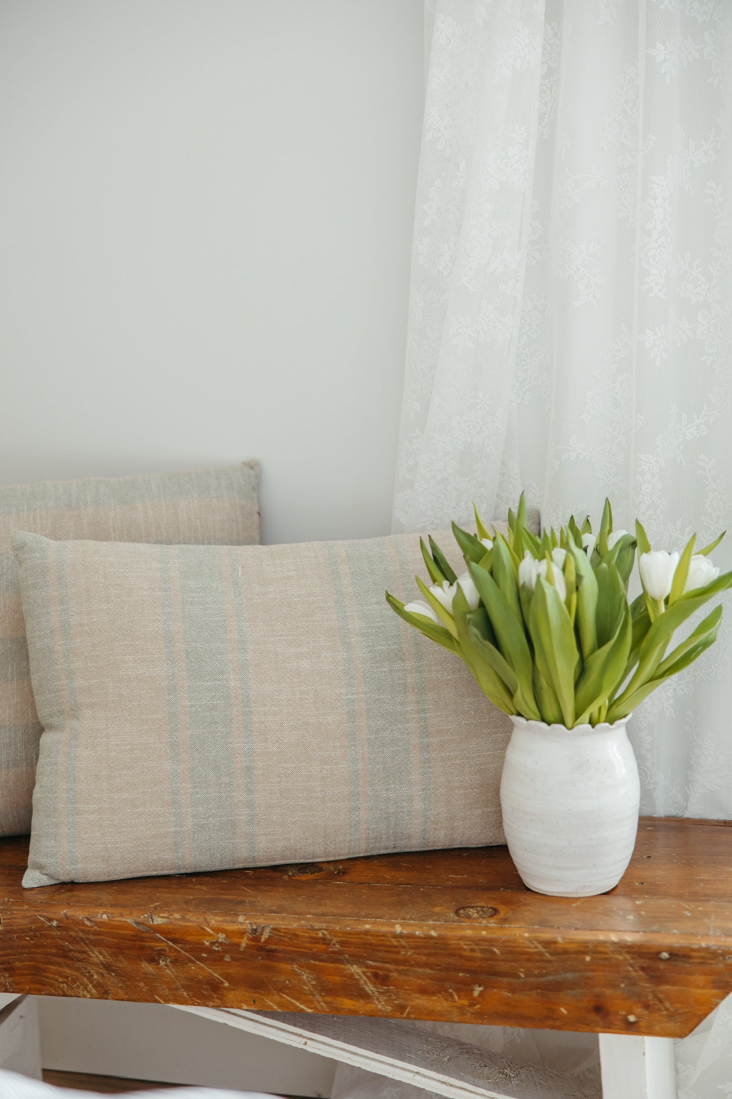 Green Ticking Stripe Pillow