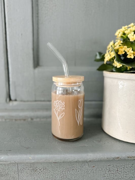 Flower Stems Drinking Glass | 16 oz.