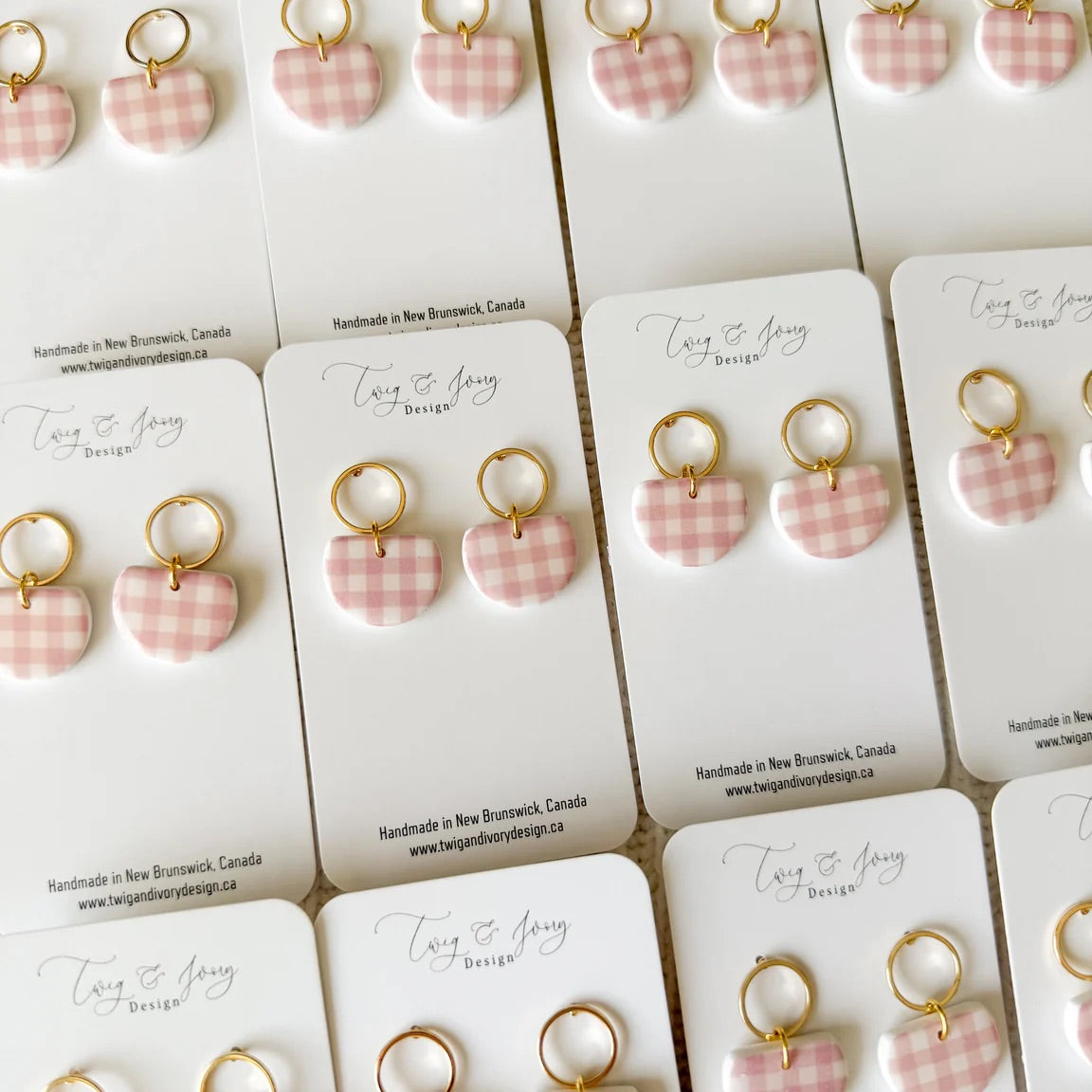 Pink Gingham Resin Dangle Earrings