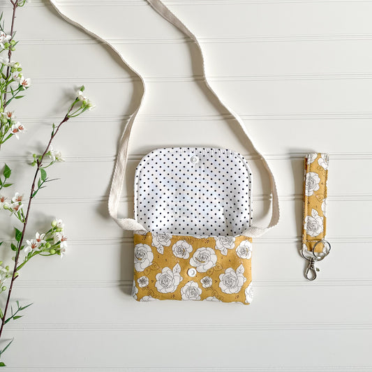 Mustard Antique Floral Purse & Keychain Set