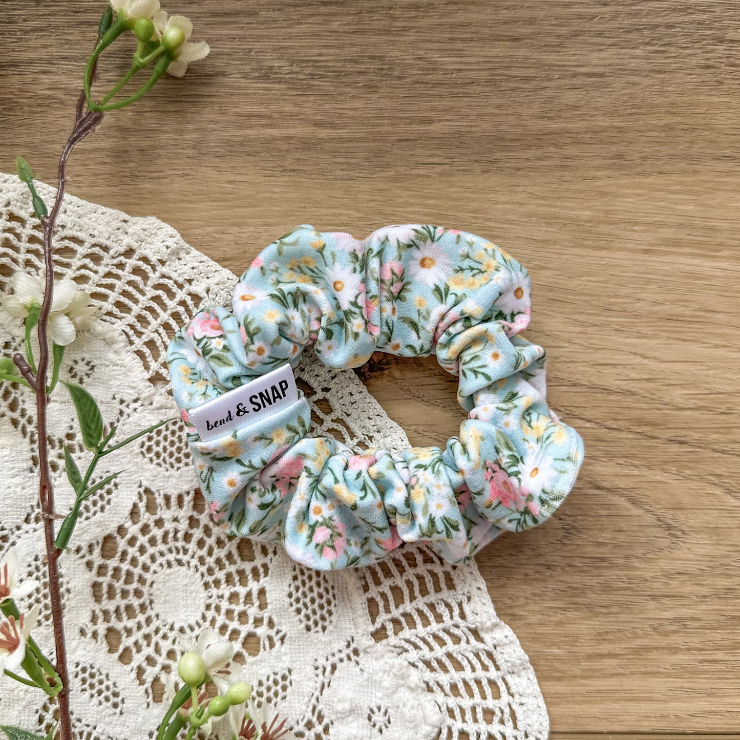 Mint Spring Floral Scrunchie