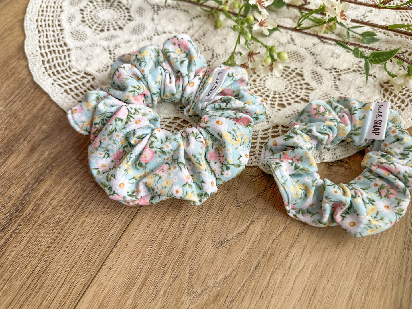 Mint Spring Floral Scrunchie