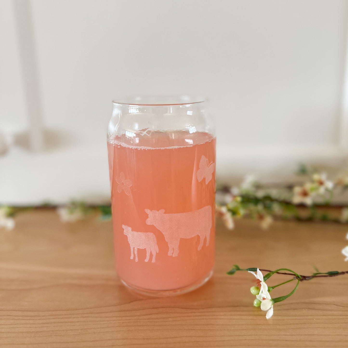 Farm Animals and Flowers Drinking Glass