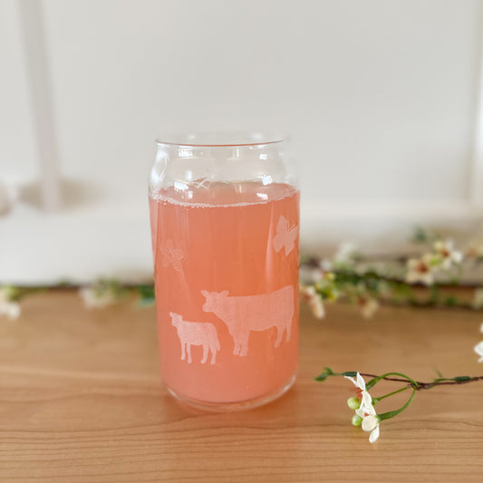 Farm Animals and Flowers Drinking Glass