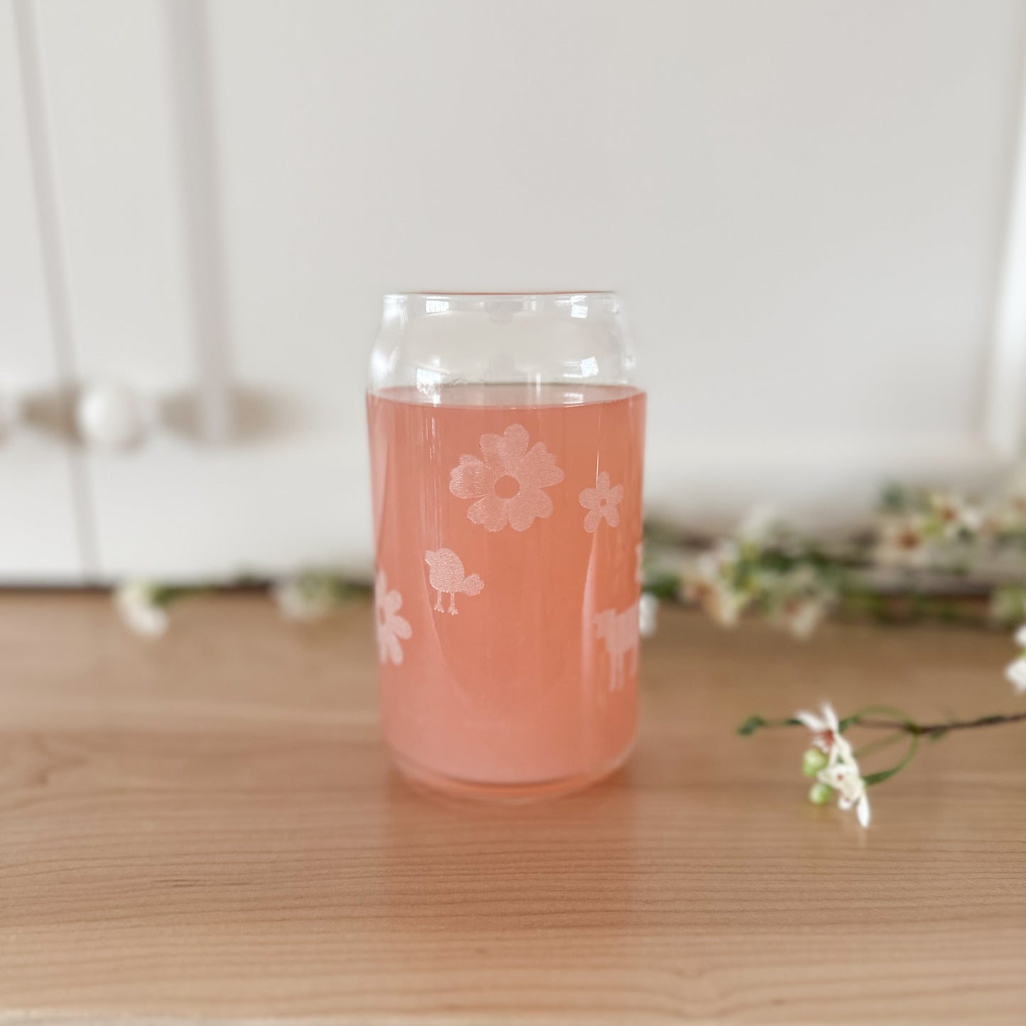 Farm Animals and Flowers Drinking Glass