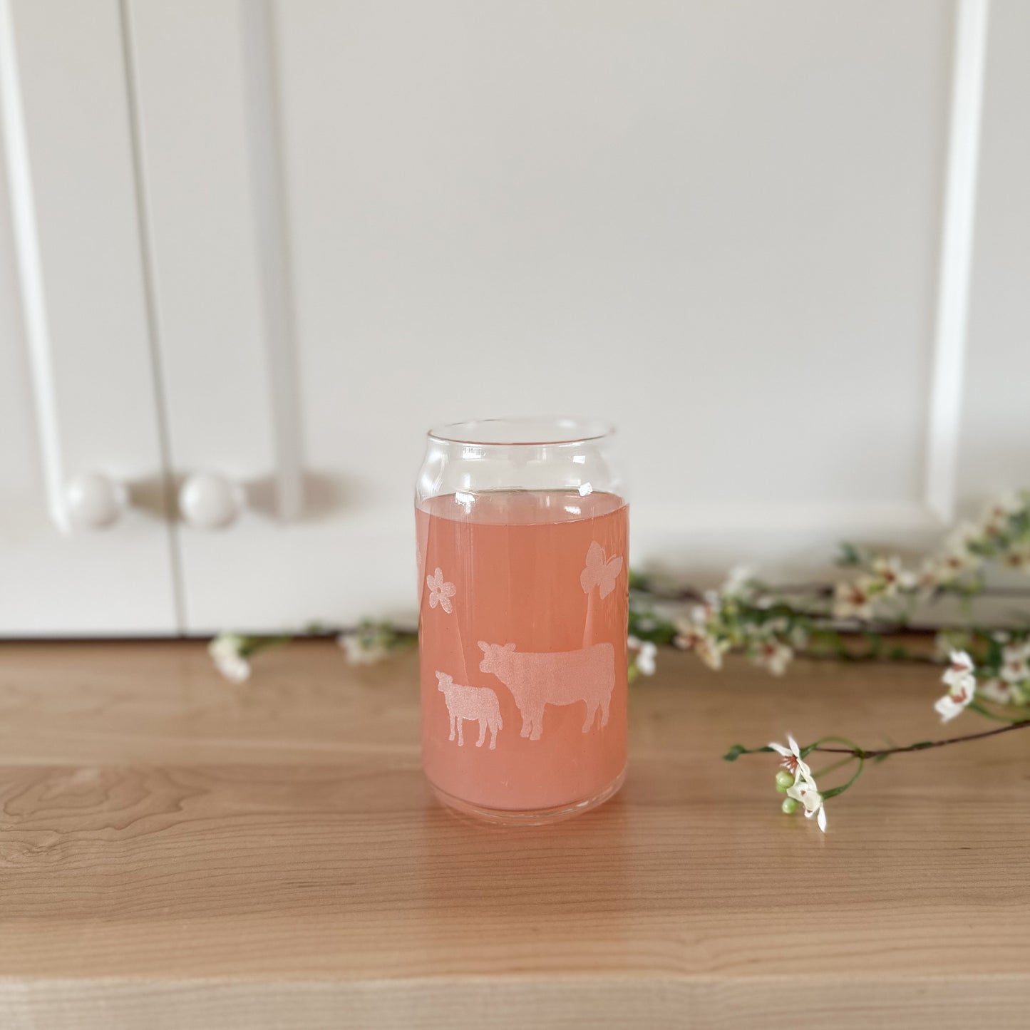 Farm Animals and Flowers Drinking Glass
