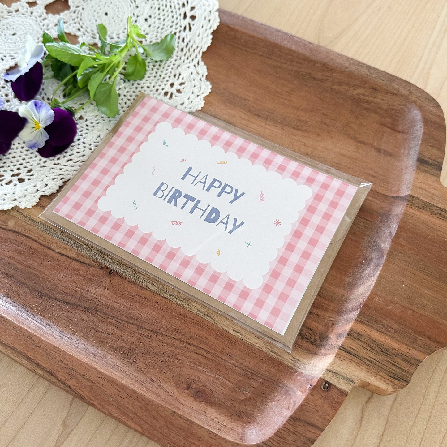 Pink Gingham Birthday Card