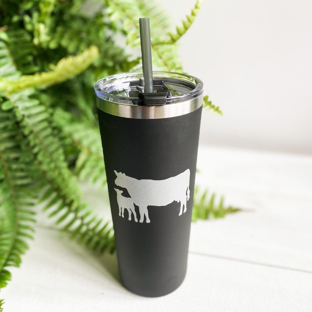 Black Tumbler with Cow and Calf