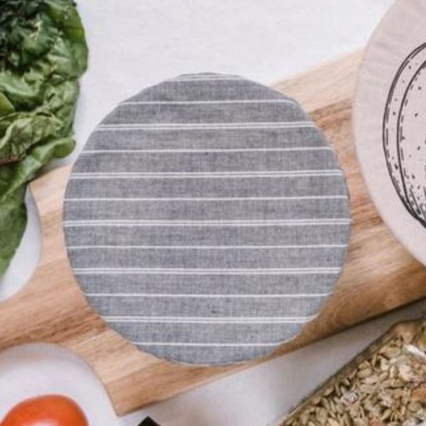 Fabric Bowl Cover | Grey & White Stripe | MEDIUM 8.5"