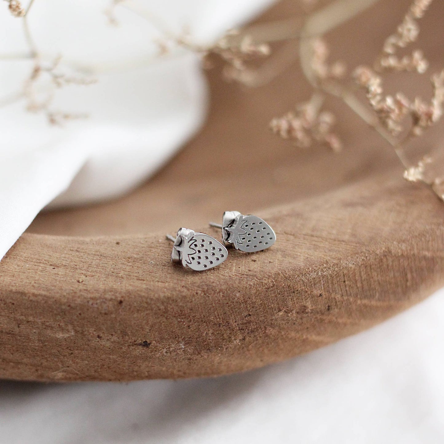 Mini Strawberry Stud Earrings | Gold or Silver