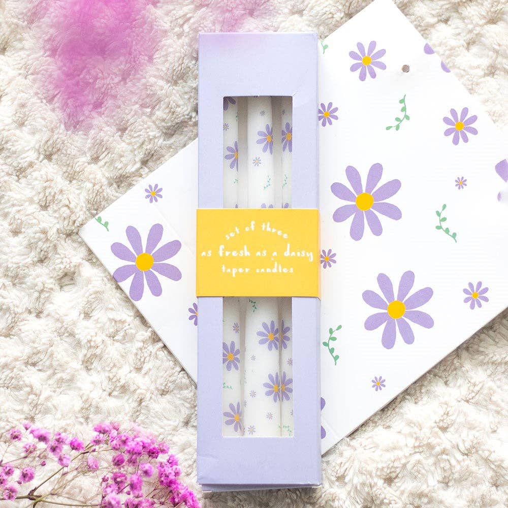 Purple Daisy Taper Candles | Set of 3