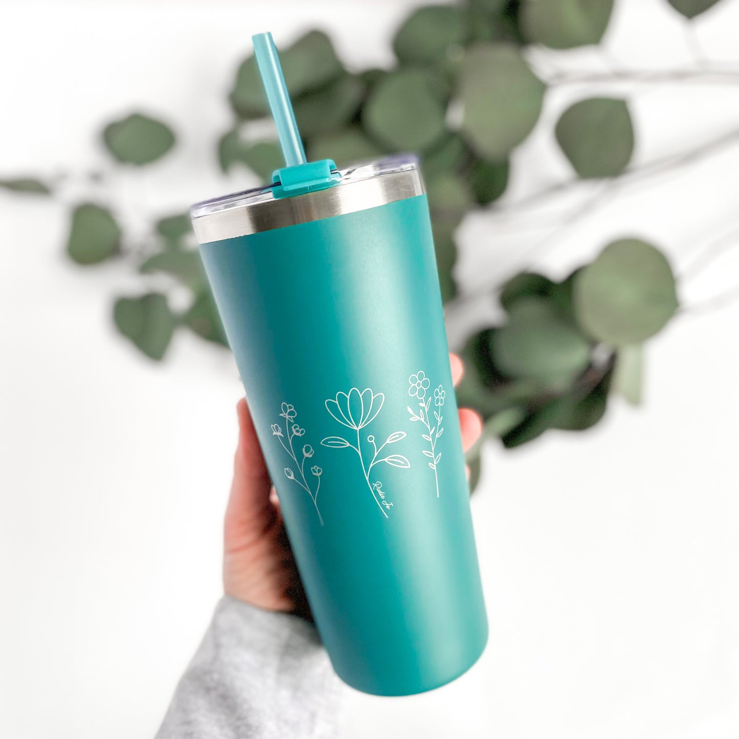 Floral Travel Tumbler | 24 oz. | Teal