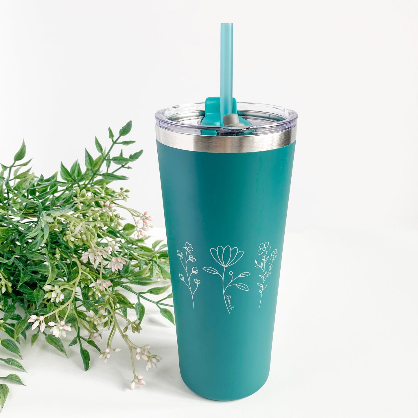 Floral Travel Tumbler | 24 oz. | Teal