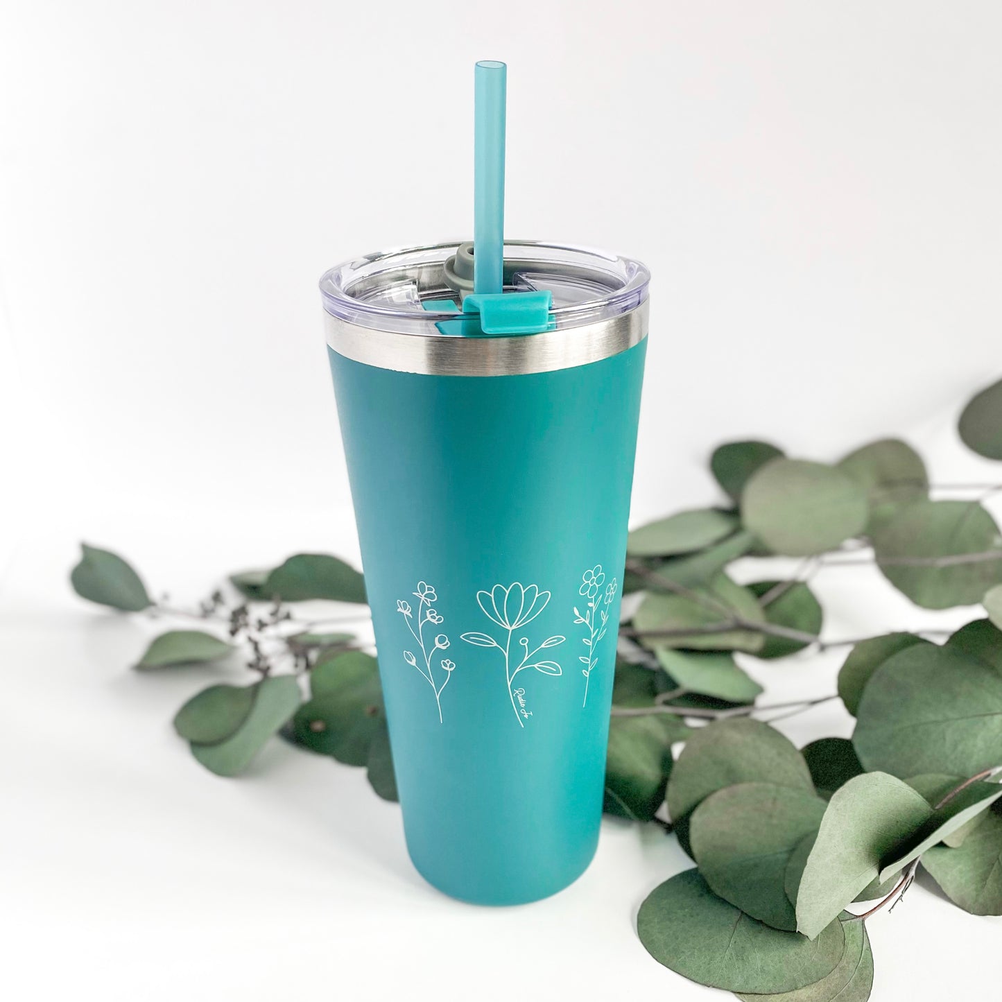Floral Travel Tumbler | 24 oz. | Teal