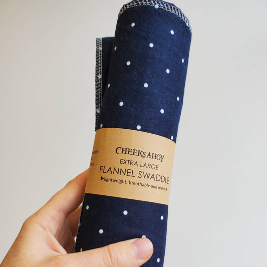 Swaddle Blanket, Navy Polka Dot
