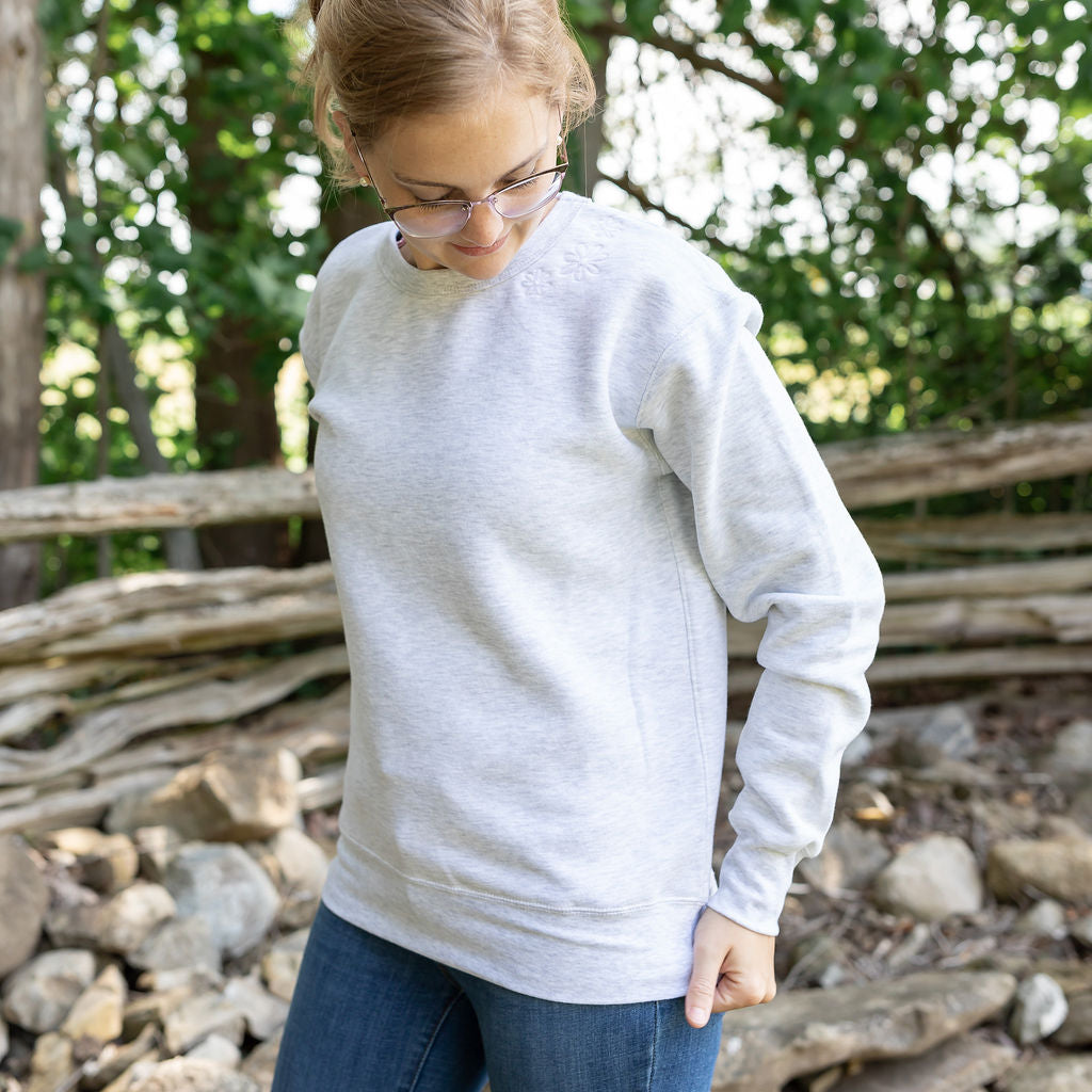 Floral ash grey crew neck sweater | Unisex
