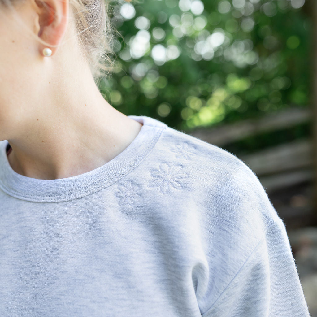 Floral ash grey crew neck sweater | Unisex