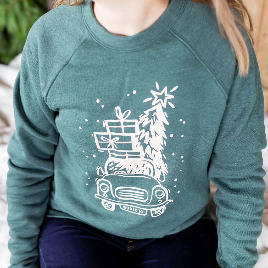 Vintage Christmas Truck | XSMALL Heather Forest Green