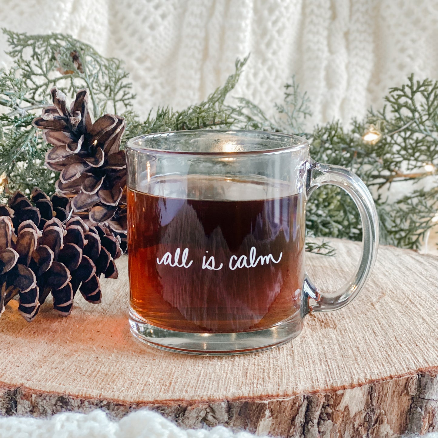 All is calm clear glass mug | 13 oz.