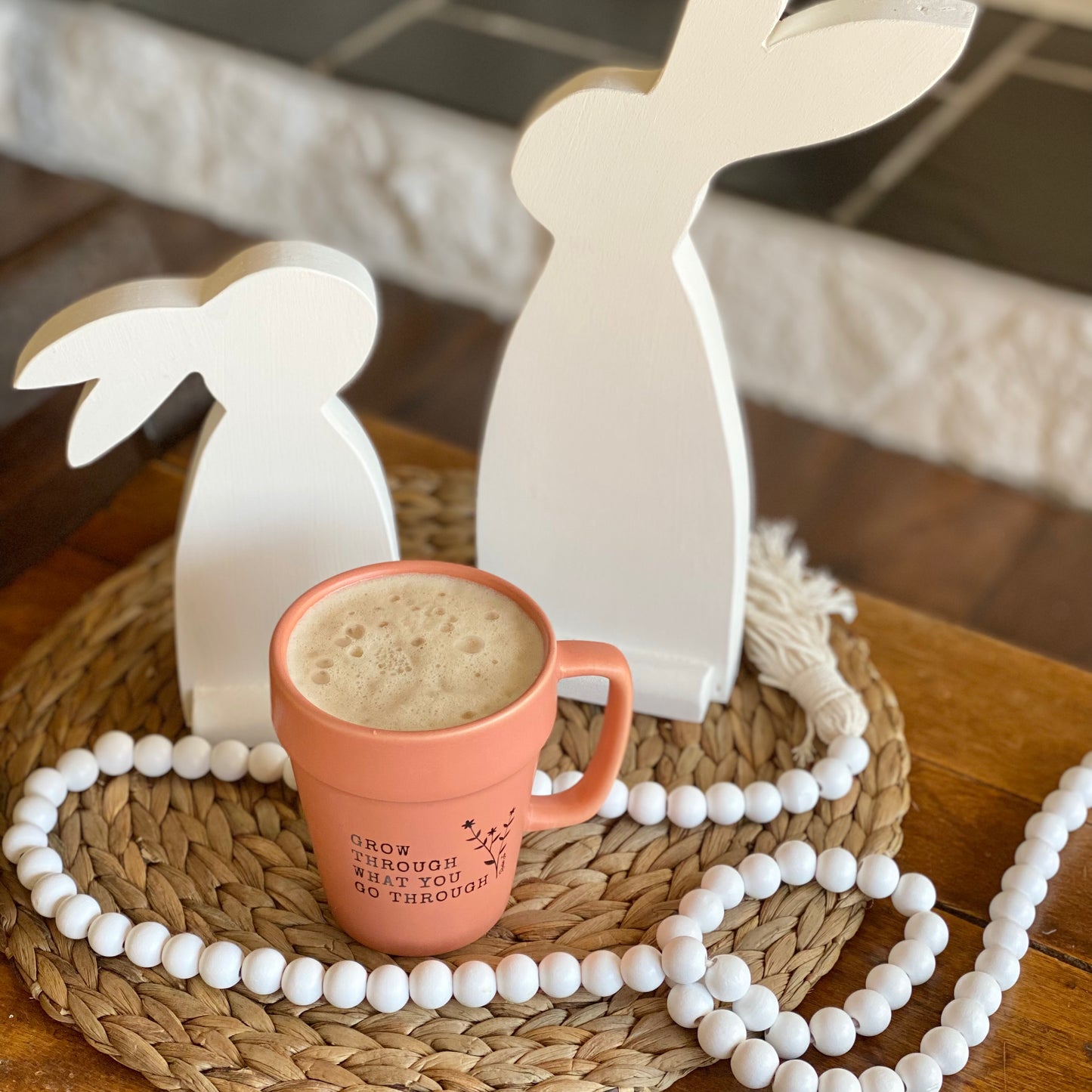Wood Bead Garland | natural & white